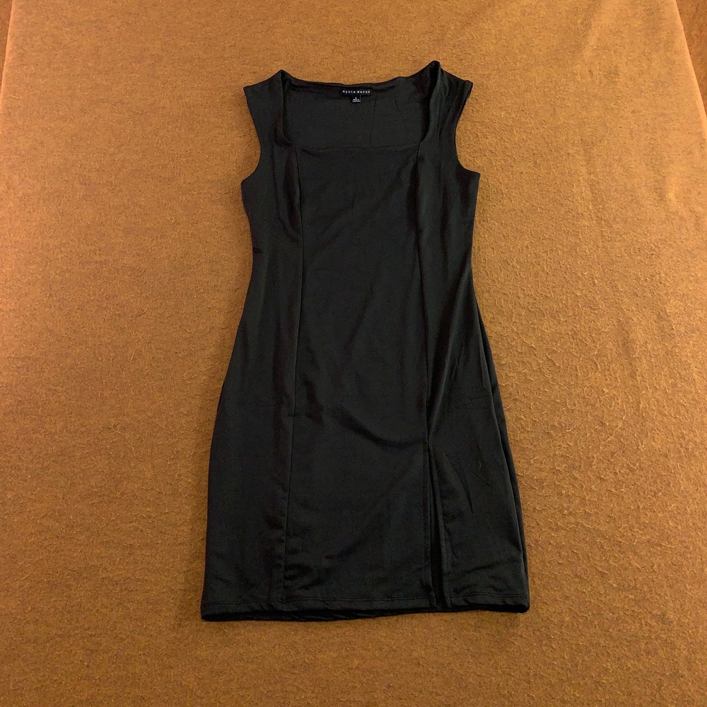 Haute Monde Womens Large Black Square Neck Sleeveless Slit Bodycon Dress New